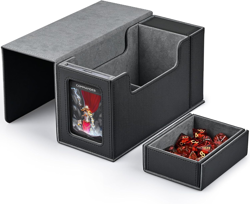 Card Deck Box with Display Window, Fits 200 Sleeved Cards, Dice Tray, Black/Grey - Image 1