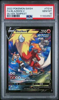 2022 POKEMON SWORD & SHIELD SILVER TEMPEST #TG14 FULL ART/BLAZIKEN V PSA 10 - Image 1