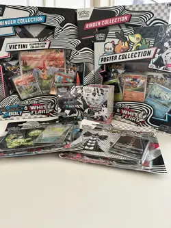 Pokemon Black Bolt White Flare Lot: Binders, Bundles, Poster, Stickers & Victini - Image 1