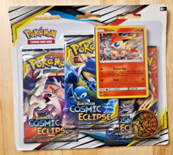 2019 FACTORY SEALED POKEMON SUN & MOON COSMIC ECLIPSE 3 PACK W/ VICTINI - Image 1