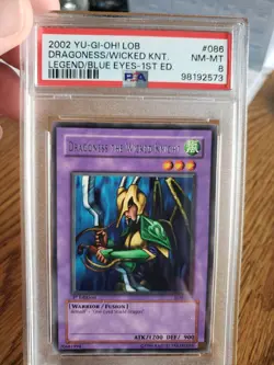 2002 Yu-Gi-Oh LOB-086 Dragoness The Wicked Knight Rare 1st Edition PSA 8 NM-MT - Image 1