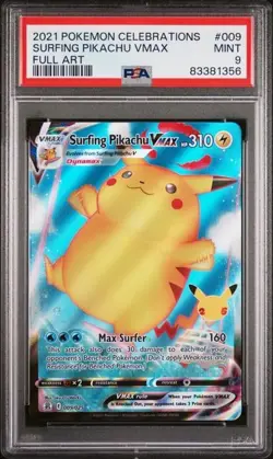 Surfing Pikachu Vmax 009/025 Celebrations Full Art Pokemon Cards TCG PSA 9 - Image 1
