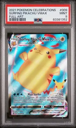 Surfing Pikachu Vmax 009/025 Celebrations Full Art Pokemon Cards TCG PSA 9 - Image 2