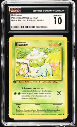 CGC 10 GEM MINT Bulbasaur Base Set 1st Edition 44/102 German Pokemon Card - Image 1