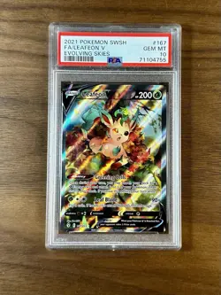 2021 POKEMON SWORD & SHIELD EVOLVING SKIES #167 FULL ART/LEAFEON V PSA 10 - Image 1
