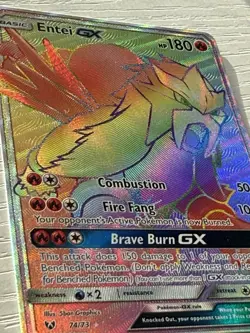Pokemon Entei GX TCG Shining Legends Holo Card 74/73 Secret Hyper Rainbow Rare - Image 3