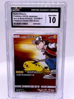 Red's Pikachu 270/SM-P Promo 20th PokeCenter Japanese Pokemon Card CGC 10 GEM MT - Image 1
