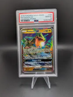 PSA 10 Rayquaza GX - 109/168 Pokemon Celestial Storm Sun & Moon Ultra Rare Card - Image 1