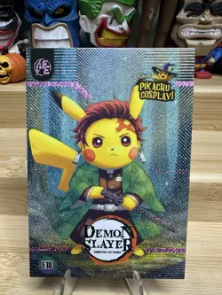 Demon Slayer (Pikachu) #E18 Purple Holo Box Hit Pokemon Pikachu Cosplay - Image 1