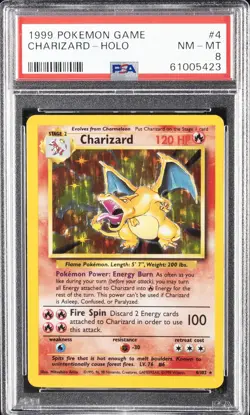 1999 POKEMON BASE SET UNLIMITED #4 CHARIZARD-HOLO PSA 8 - Image 1