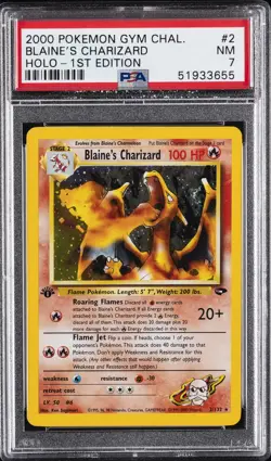 2000 POKEMON GYM CHALLENGE HOLO-1ST ED #2 BLAINE'S CHARIZARD PSA 7 - Image 1