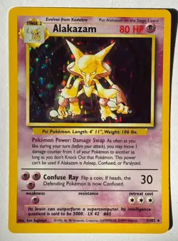 Pokemon TCG Alakazam Base Set Holo Card 1/102 LP - Image 1