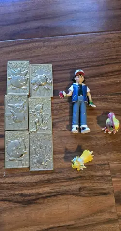 1999 Burger King Pokemon Card Collection Gold Plated, Set of 6 With 3 Figures - Image 1