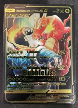Charizard & Blastoise GX Black Foil Fan Art Collector Pokemon Card Tag Team - Image 1