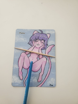 Hand Painted Altered Art - Plains - Pokemon Girl - Mew - MTG - TCG - Image 2