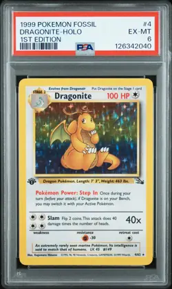 1999 POKEMON FOSSIL 1ST ED #4 DRAGONITE-HOLO PSA 6 - Image 1