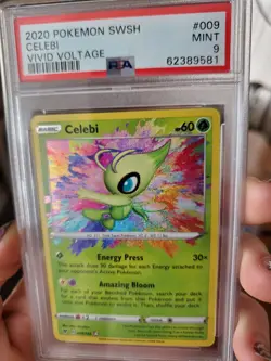 2020 Pokemon Sword & Shield Vivid Voltage Amazing Rare Celebi #9/185 PSA 9 MINT - Image 1