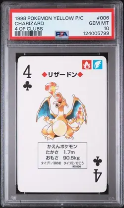 PSA 10 GEM MINT 1998 POKEMON YELLOW VERSION PLAYING CARDS #006 CHARIZARD - Image 1