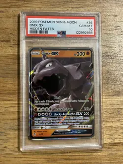 GRADED PSA 10 2019 Pokemon Sun & Moon Onix GX Hidden Fates #36 - Image 1
