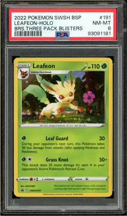 Pokemon - Leafeon Holo Three Pack Blisters, Brilliant Stars #191 PSA 8 - Image 1