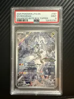 Pokemon 2025 Journey Together N's Reshiram #167 PSA 9 Stamped Box Topper - Image 1