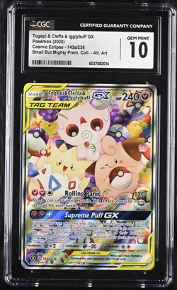 Togepi & Cleffa & Igglybuff GX #143a Pokemon Cosmic Eclipse EN 2020 CGC 10 Gem - Image 1
