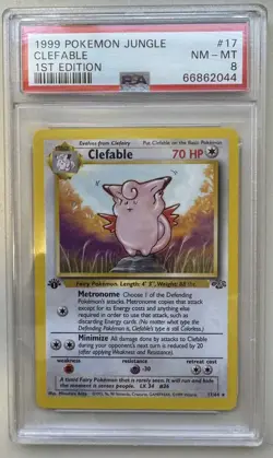 1999 POKEMON JUNGLE Trading Card CLEFABLE #17/64 1ST EDITION slab graded PSA 8 - Image 1