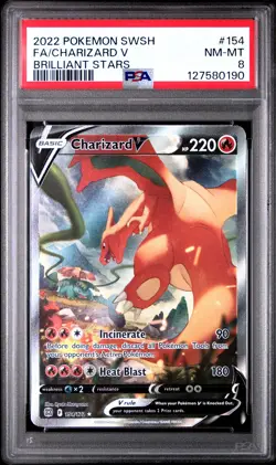 2022 POKEMON SWORD & SHIELD BRILLIANT STARS #154 FULL ART/CHARIZARD V PSA 8 - Image 1