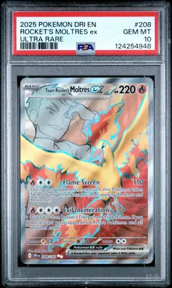 2025 POKEMON DRI EN-DESTINED RIVALS ULTRA RARE TEAM ROCKET'S MOLTRES EX PSA 10 - Image 1