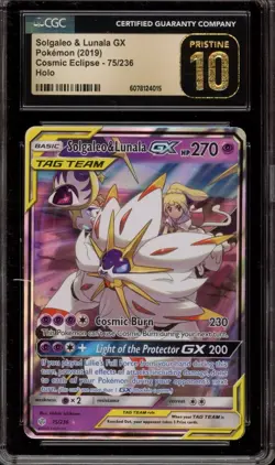 CGC 10 Pristine Solgaleo & Lunala GX Cosmic Eclipse 75/236 Holo Pokemon Card - Image 1