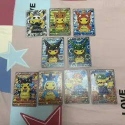 "Custom-made"Non Texture*Japanese Pikachu Poncho Set 9Pcs" Display Fan Art cards - Image 1