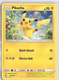 Pikachu Common Hidden Fates 19/68 Pokemon Card TCG - Image 1