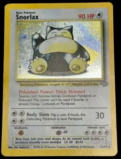 Pokemon TCG Snorlax Holo Rare Unlimited Card Jungle 11/64, Vintage 1999 WOTC MP - Image 1