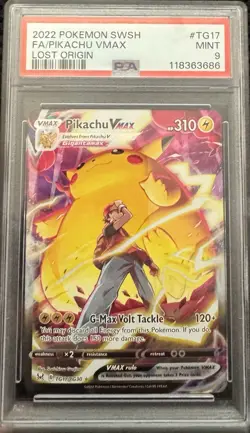 Pokemon TCG Pikachu VMAX TG17/TG30 Trainer Art Lost Origin PSA 9 - Image 1