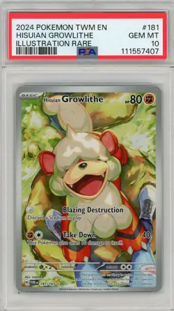 2024 Pokemon TWM EN Hisuian Growlithe Illustration Rare 181 PSA 10 - Image 1