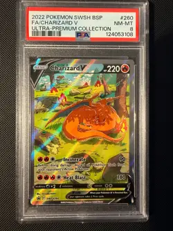 2022 Pokemon SWSH BSP Charizard V 260 Full Art Ultra Premium Collection PSA 8 - Image 1