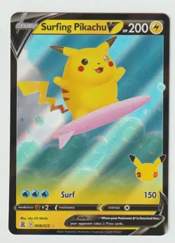 Pokemon Surfing Pikachu V 008/025 Near Mint Celebrations - SHIPS TOP LOADED!!! - Image 1