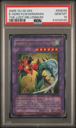 PSA 10 2005 YU-GI-OH! THE LOST MILLENNIUM #EN035 ELEMENTAL HERO FLAME WINGMAN - Image 1