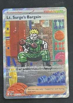 Lt. Surge’s Bargain 185/132 Mega Evolution Special Illustration Rare 🔥 Pokemon - Image 1