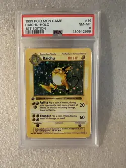 Pokemon Raichu Holo Shadowless 1st Edition #14/102 PSA 8 1999 - Image 1
