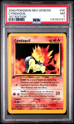 2000 POKEMON NEO GENESIS 1ST ED #56 CYNDAQUIL PSA 7 - Image 1