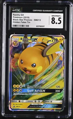 Raichu GX SM213 Pokemon Hidden Fates EN 2019 Black Star Promo CGC 8.5 NM-MT+ - Image 1