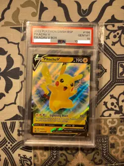 2022 Pokemon SWSH Black Star Promo Pikachu V Box #198 PSA 10 - Image 1