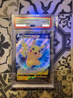 2022 Pokemon SWSH Black Star Promo Pikachu V Box #198 PSA 10 - Image 2