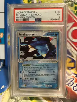 2005 POKEMON EX UNSEEN FORCES #103 FERALIGATR EX-HOLO PSA 7 - Image 1