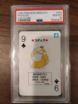 PSA 10 1996 POKEMON RED VERSION PLAYING CARDS 054 PSYDUCK 9 OF CLUBS JAPANESE - Image 1
