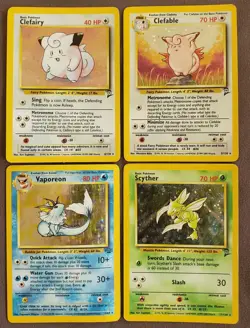 Pokemon Cards Lot Of 4. Holo Rare Clefairy, Clefable, Scyther, Vaporeon - Image 1