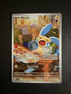 Pokemon TCG Minun 194/182 Paradox Rift Holo Card, Illustration Rare, Full Art - Image 1