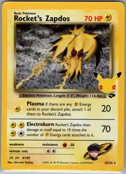 Rocket's Zapdos 15/132 Holo Celebrations: Classic Collection - Pokemon Card - NM - Image 1