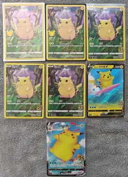 Huge Lot (7) Of Pokemon Celebrations Cards Pikachu 005/025 Holo English/Korean - Image 1